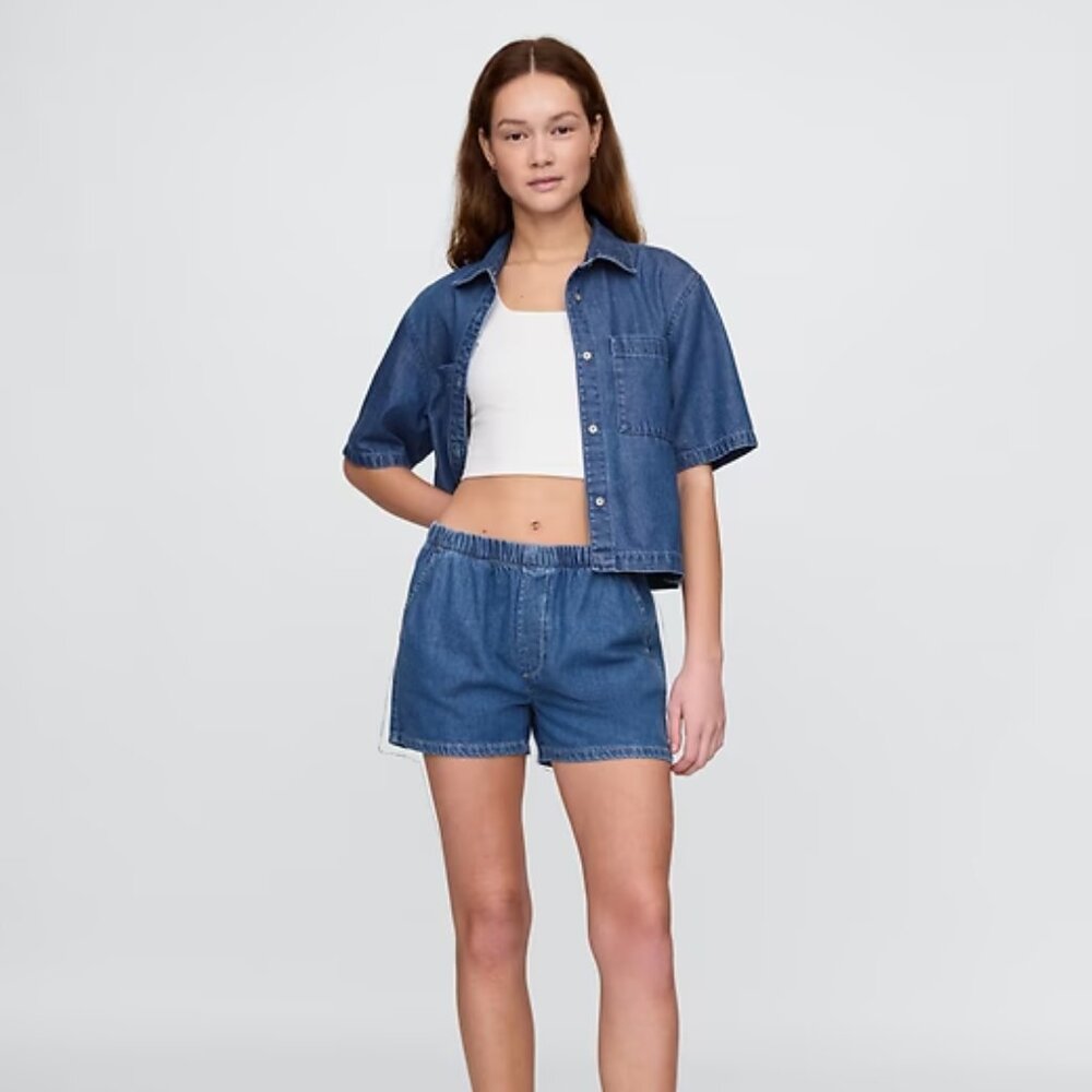 Mid Rise UltraSoft Denim Boxer Shorts | Medium Indigo | Size M | GAP